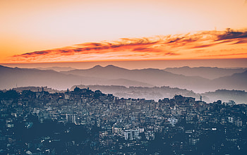 Cities, Sunset, Sky, City, View From Above, Fog HD wallpaper