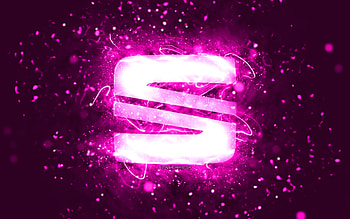 Seat purple logo, , purple neon lights, creative, purple abstract background, Seat logo, cars brands, Seat HD wallpaper