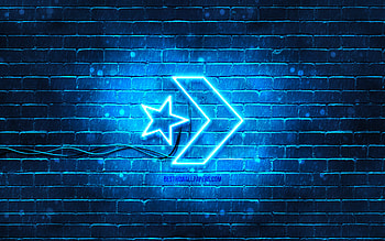 Converse blue logo, , blue brickwall, Converse logo, fashion brands, Converse neon logo, Converse HD wallpaper