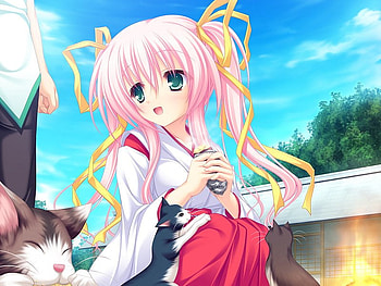 Sayaka Toono , anime girl, pink, neko koi, anime, yellow, cats, sayaka toono HD wallpaper