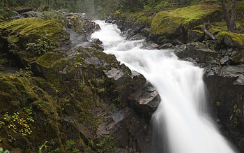 greenfall, green, waterfall, nature, grass, water, rock HD wallpaper