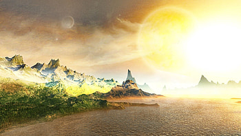 Fantasy, Sea, Sun, Rocks, Shore, Bank HD wallpaper