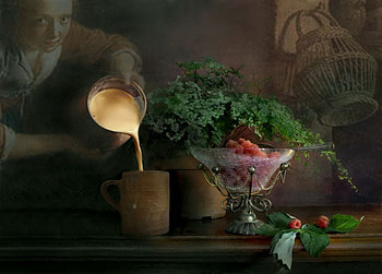 Still life, painting, art, fruits, girl, woman, drink, female HD wallpaper