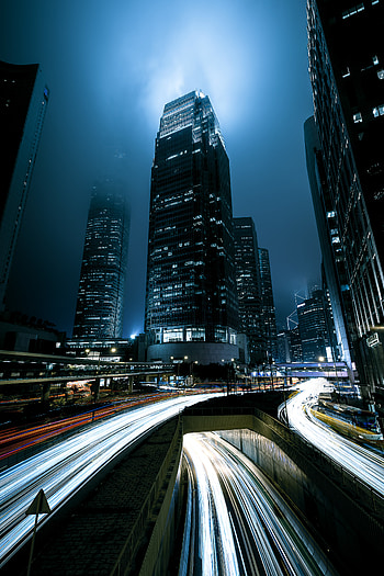Cities, Skyscraper, Long Exposure, Night City HD phone wallpaper