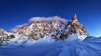 Glorious Mountain, blue, winter, landscape, stars, mountain, snow, clouds, nature, peak HD wallpaper