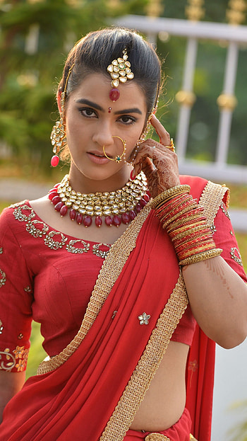 Kavya tappar, telugu actress, model, red saree HD phone wallpaper