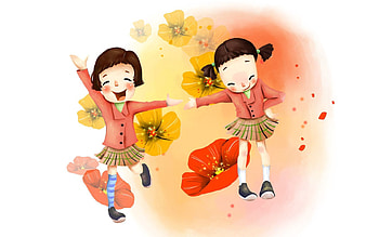 Flowers, Girls, Miscellanea, Miscellaneous, , Drawing, Joy, Laugh, Laughter, Skirts HD wallpaper