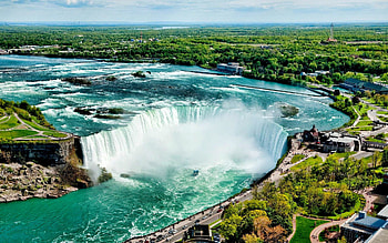 MAJESTIC VIEW, buildings, plants, city, waterfalls, road, houses HD wallpaper