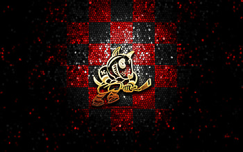 Niagara IceDogs, glitter logo, OHL, red black checkered background, hockey, canadian hockey team, Niagara IceDogs logo, mosaic art, Canada HD wallpaper