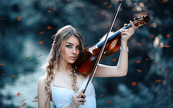 Autumn symphony girl, Serene melodies, Nature's orchestra, Musical beauty HD wallpaper