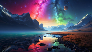 Northern Lights and Planets in Space, Northern Lights, planet, space, mountain, snow, Snowy Mountain HD wallpaper