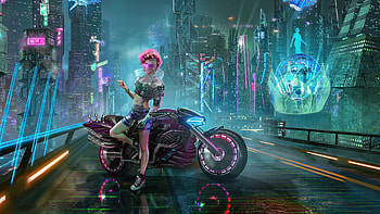 Cyberpunk City Bike, cyberpunk-2077, games, artwork, ai, art, digital-art, video-games, artstation HD wallpaper
