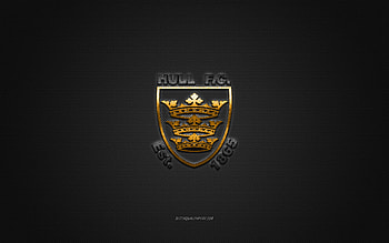 Hull FC, English rugby club, ECHL, gold logo, gray carbon fiber background, Super League, rugby, Yorkshire, England, Hull FC logo HD wallpaper