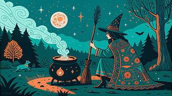 Witchcore Magic: Enchanting Ultra, witch, cauldron, moon, forest HD wallpaper