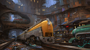 Trains Cgi City, train, artist, artwork, digital-art, cgi HD wallpaper