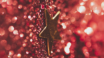 Glitter bokeh , Red golden stars, Dual wide resolution, background HD wallpaper