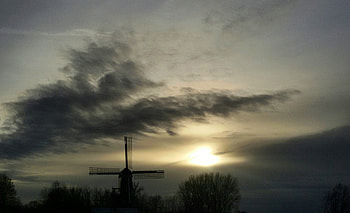 Sunrise, mill, nature, sun, ooijpolder, countryside HD wallpaper