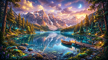Moonlit Mountain Lake —, Canoe, Dock HD wallpaper