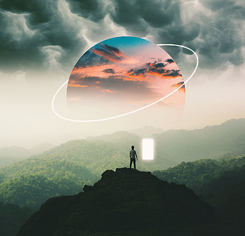 Mountains, Silhouette, Miscellanea, Miscellaneous, Fog, Illusion, Portal HD wallpaper