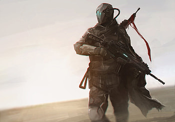Warrior With Rifle Desert, warrior, artist, artwork, desert, digital-art, mask HD wallpaper