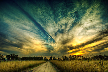 Sky, sunset, beautiful scenery, road, landscape, nature HD wallpaper