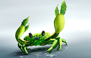 Zodiac ~ Cancer, animal, cancer, white, crab, grey, abstract, zodiac, green, fruit, funny HD wallpaper