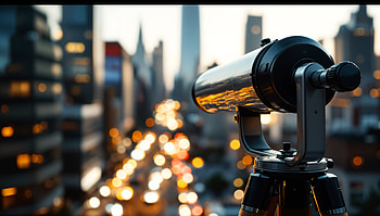 Urban Telescope View: Ultra, telescope, city skyline, urban landscape, evening, light HD wallpaper