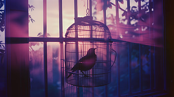 Bird in Silhouette - Twilight Cage, bird, birdcage, cage, silhouette HD wallpaper