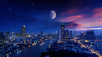 City Lights Moon Vibrant , city, lights, moon, graphy, deviantart HD wallpaper