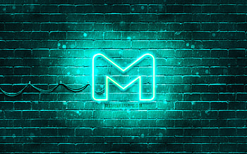 Gmail turquoise logo, , turquoise brickwall, Gmail logo, postal services, Gmail neon logo, Gmail HD wallpaper