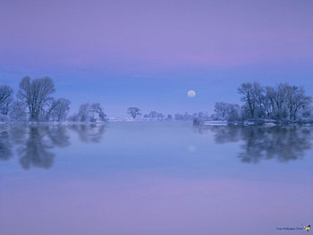 winter reflections, smooth, moon, snow, water, lake, reflections HD wallpaper
