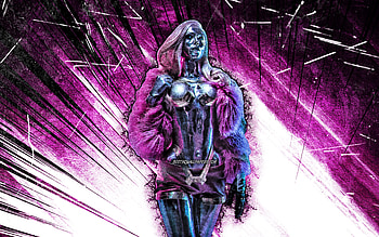 Lizzy Wizzy, grunge art, Cyberpunk 2077, RPG, fan art, Cyberpunk 2077 characters, purple abstract rays, Lizzy Wizzy Cyberpunk HD wallpaper