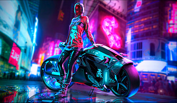 cyber bike, cyberpunk, Cyberpunk 2077, Anime, anime girl, neon, neon anime HD wallpaper