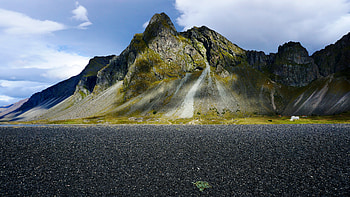Iceland Mountain And Black Sand Beach, iceland, mountain, black, sand, beach, sky, clouds, cloud, nature HD wallpaper