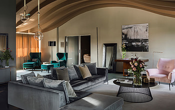 retro style living room, retro interior design, living room, living room idea, gray walls in the living room, retro furniture HD wallpaper