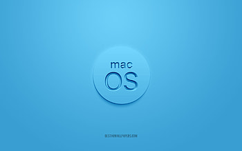 MacOS 3D logo, light blue background, MacOS light blue logo, 3D logo, MacOS emblem, MacOS, 3D art HD wallpaper