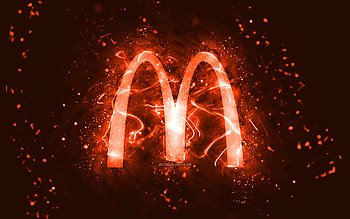 McDonalds orange logo, , orange neon lights, creative, orange abstract background, McDonalds logo, brands, McDonalds HD wallpaper