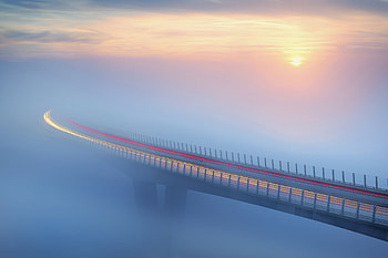 Bridge, mist, construction HD wallpaper