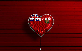 I Love Manitoba, , realistic balloons, red wooden background, Day of Manitoba, canadian provinces, flag of Manitoba, Canada, balloon with flag, Provinces of Canada, Manitoba flag, Manitoba HD wallpaper