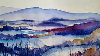 Horizon, landscape, watercolor, art HD wallpaper