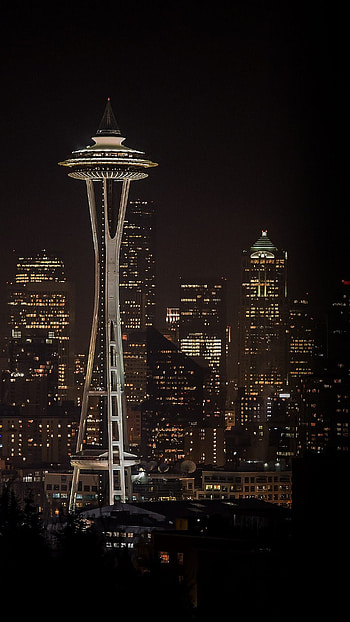 Seattle Skyline, Nighttime city charm, Urban beauty, Breathtaking view HD phone wallpaper