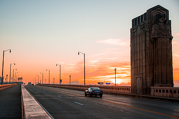 Cities, Sunset, Usa, Car, Movement, Traffic, Bridge, United States, Ohio, Cleveland HD wallpaper