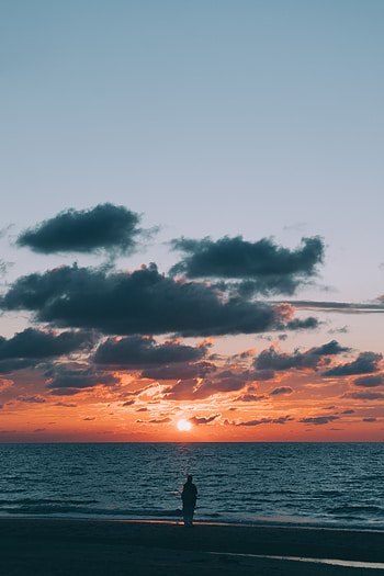 Nature, Sunset, Sea, Horizon, Silhouette, Seclusion, Privacy, Loneliness HD phone wallpaper