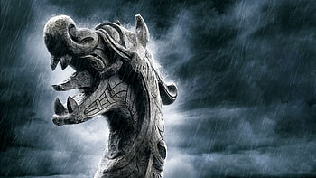 Preview vikings, drakkar, tongue, teeth, dragon, rain HD wallpaper
