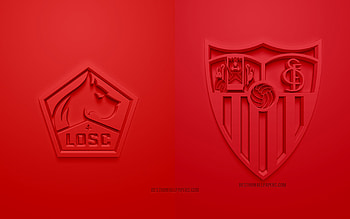 LOSC Lille vs Sevilla FC, 2021, UEFA Champions League, Group G, 3D logos, red background, Champions League, football match, 2021 Champions League, LOSC Lille, Sevilla FC HD wallpaper