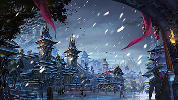 The first snow, castle, snow, junchao, winter, fantasy, world HD wallpaper