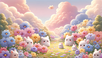Cute Aesthetic Bunny & Flower Fantasy, cute aesthetic, bunny, flower, pastel, cloud HD wallpaper
