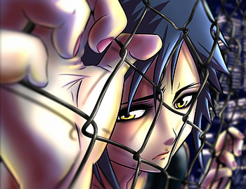The Feeling of Loneliness, yellow eyes, blue hair, girl, lone, anime, gold eyes, fence, face, solo, female HD wallpaper