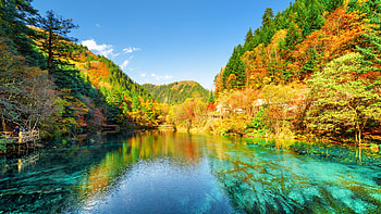 Jiuzhai Valley National Park, Lake, China, Asia, Hill HD wallpaper