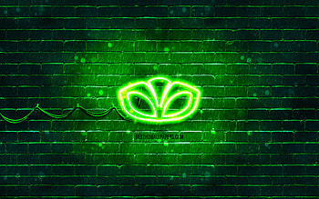 Daewoo green logo, , green brickwall, Daewoo logo, cars brands, Daewoo neon logo, Daewoo HD wallpaper